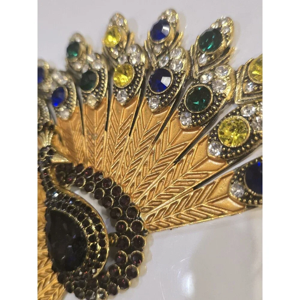 Vintage Peacock Rhinestone Jewelry Component / Necklace Centerpiece One Missing